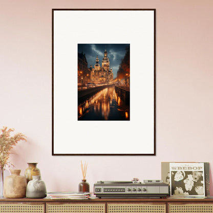 Framed photograph of a cathedral reflecting in canal lights, perfect for Dreamscape Tides