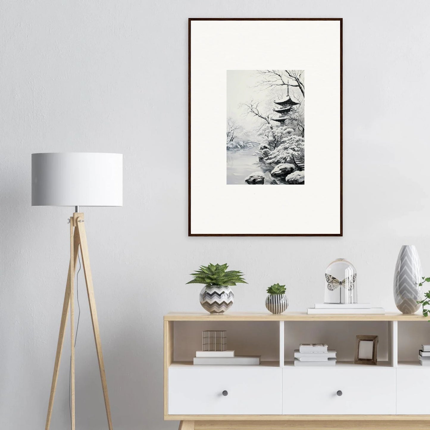 Framed wall art of a pagoda in winter from Twilight Rebirth Narrative special edition art™