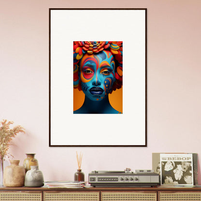Colorful canvas print of a vibrant face with makeup for funky room decoration