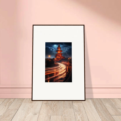 Framed photograph of a red pagoda with light trails for Hyperloop Dreams Extravaganza