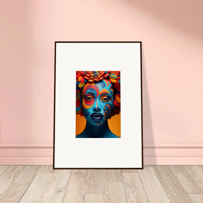 Colorful Framed Canvas Print of a Face with Blue Skin for Unique Room Decoration Wall Art
