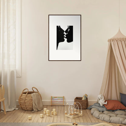 Stunning framed wall art of Luminous Midnight Kiss silhouettes ready to kiss