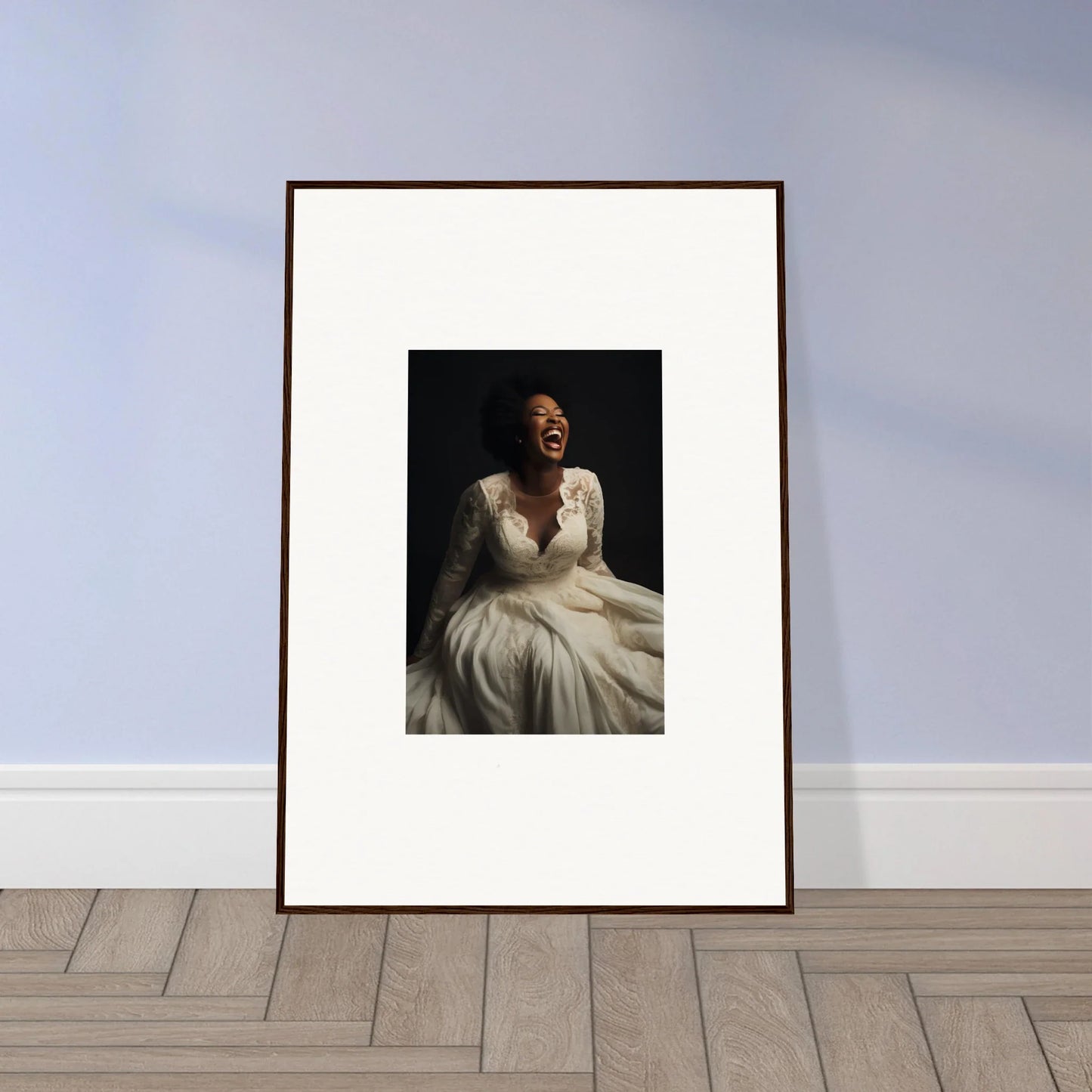 Framed black and white portrait in a white dress from Luminescent Joy Echoes collection