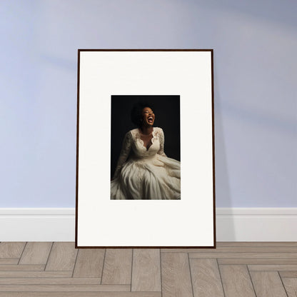 Framed black and white portrait in a white dress from Luminescent Joy Echoes collection