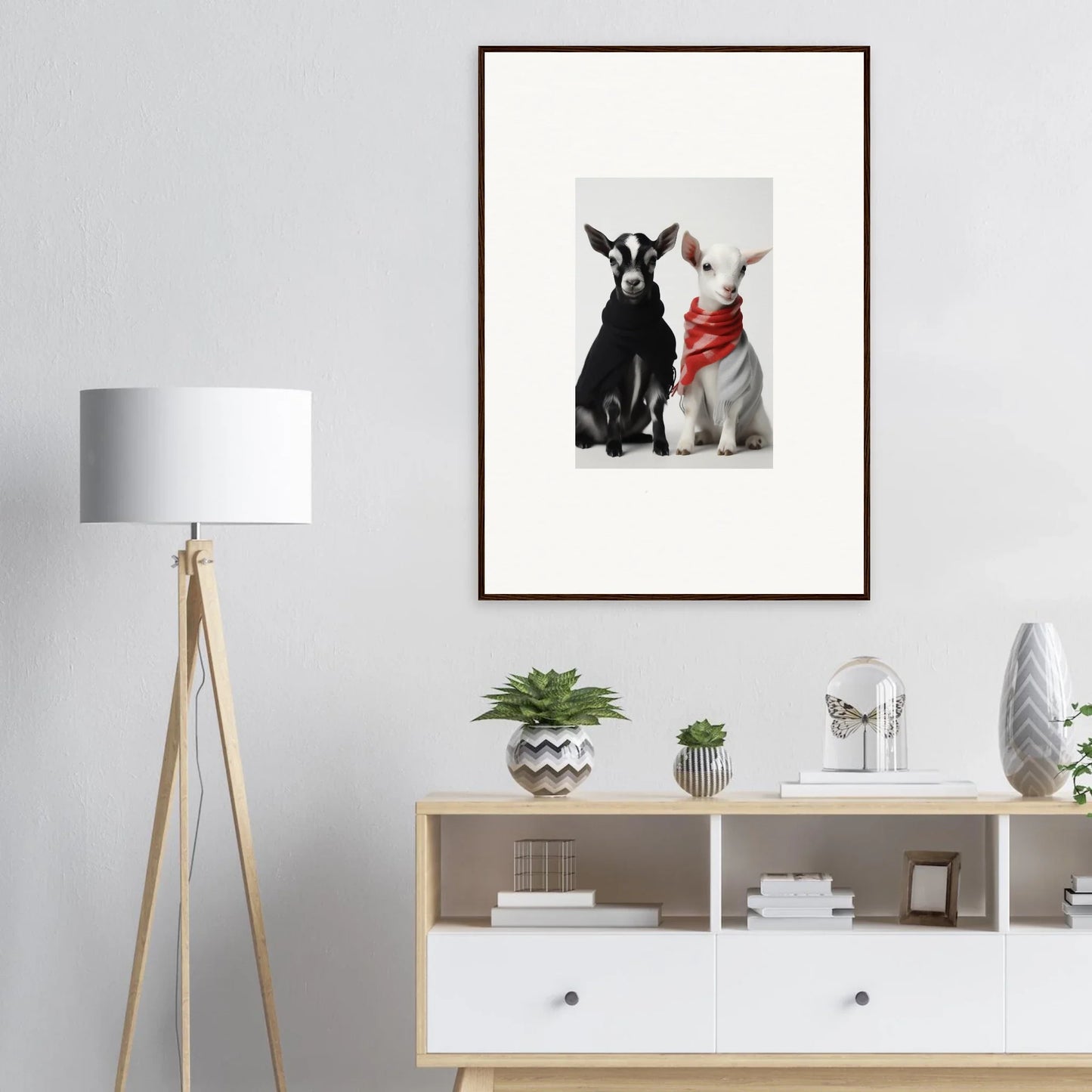 Framed wall art of two bow tie dogs in Rainbow Twin Dreams special edition art™