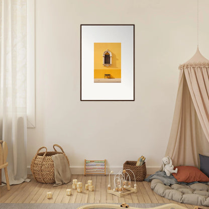 Framed yellow wall art with a window, perfect for your Gapes of Gargoyles collection