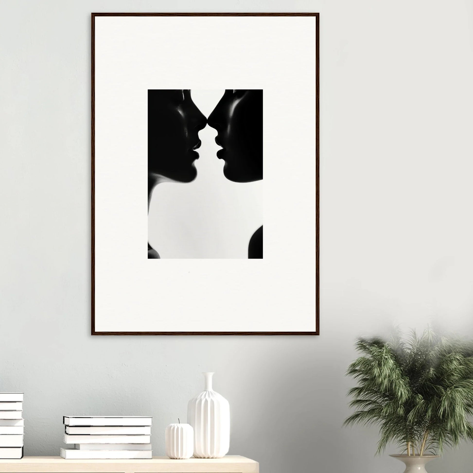 Black and white silhouette of two profiles in Whispers Shadowdance Serenaa special edition art™