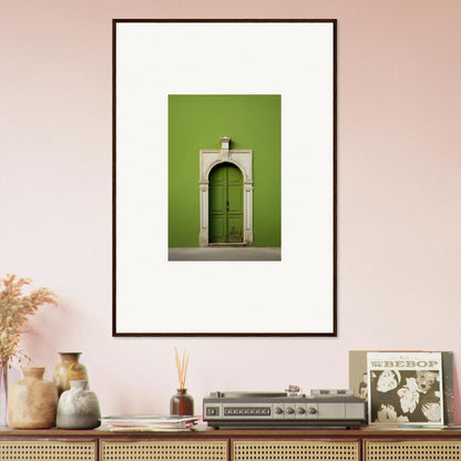 Framed art print of a green door in a stone archway from Green Origins special edition art