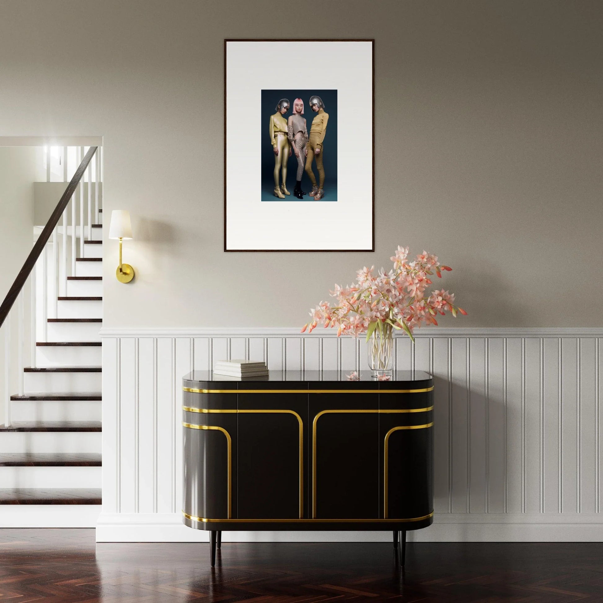 Art Deco black cabinet with gold trim in the Galactic Fashion Paradigm collection