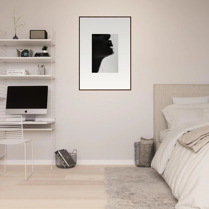 Minimalist black and white silhouette in a frame, showcasing Shadowed Whisper Immanence