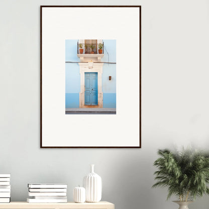 Framed wall art featuring an Ethereal Azul Entrance with a blue door and window