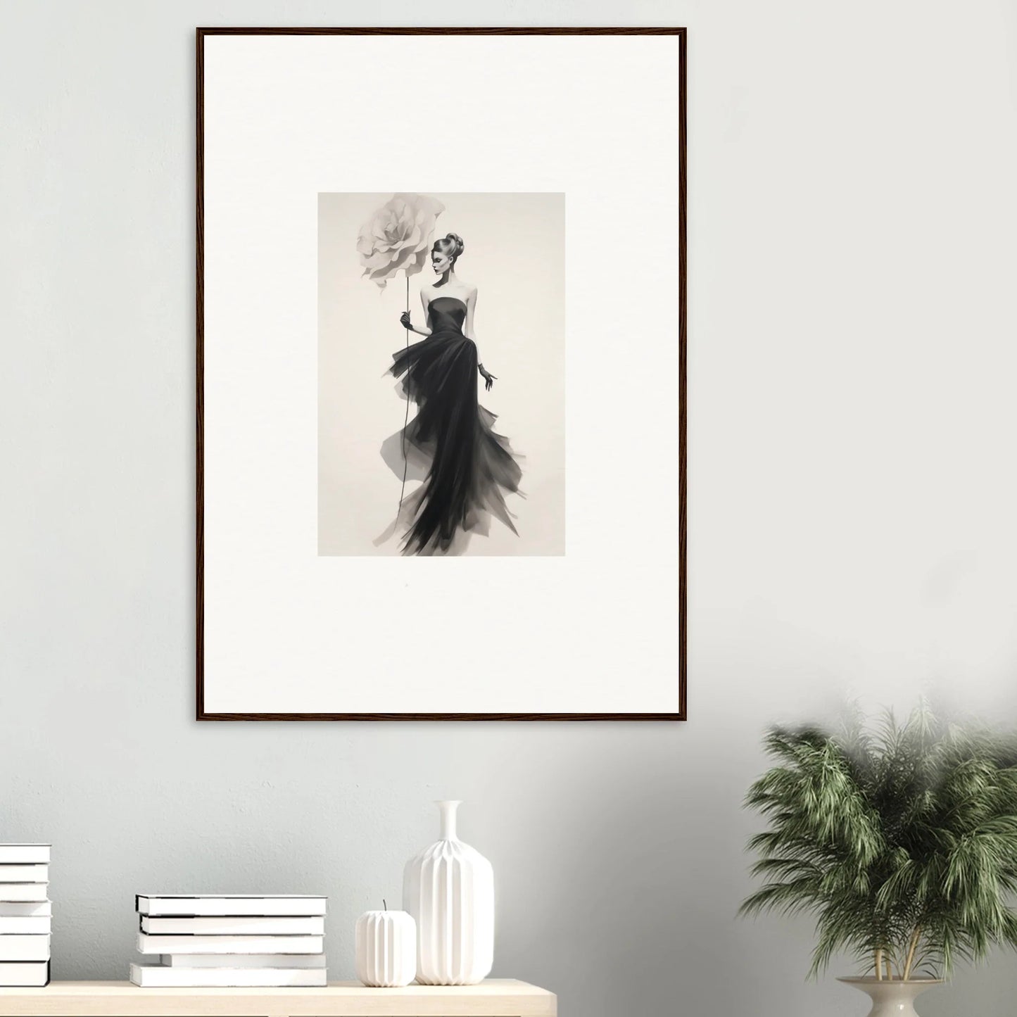 Framed black and white art of an ethereal silhouette for Opulent Reverie Lyrisans