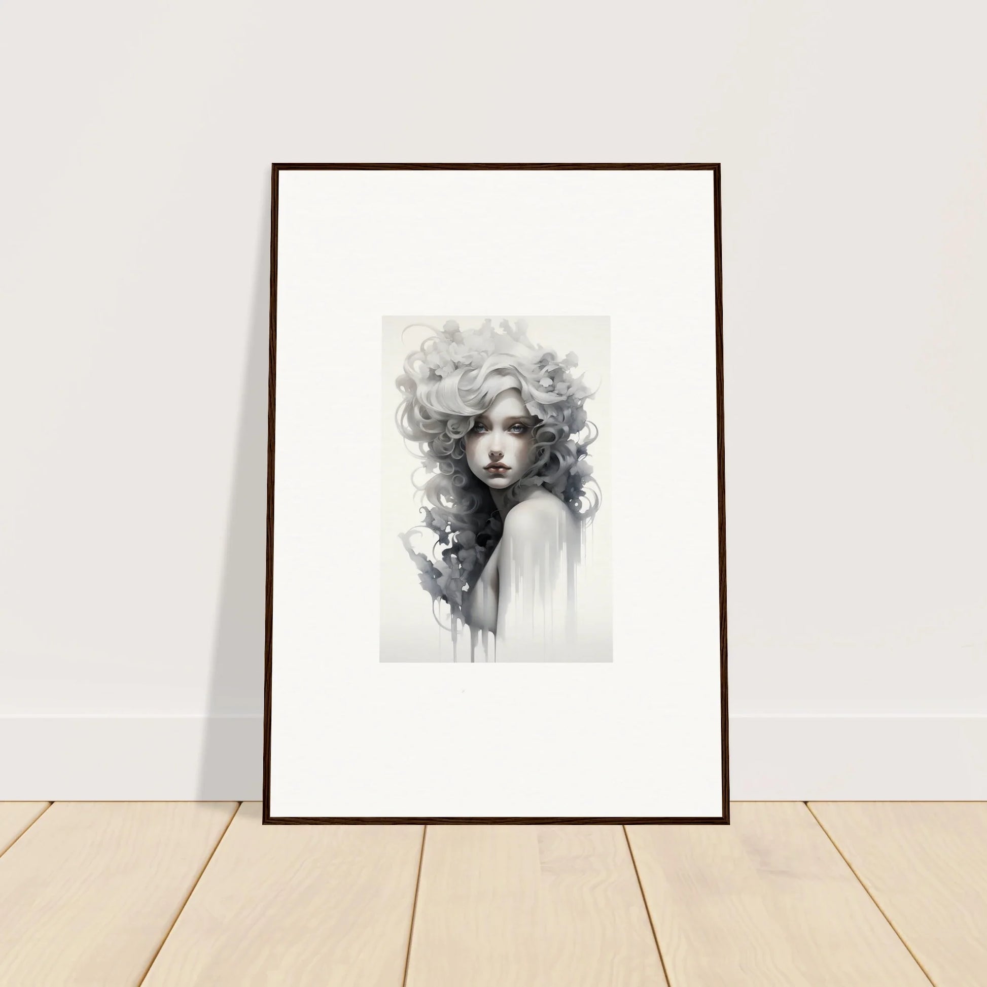 Framed black and white watercolor portrait from Visions Veil Morphling collection