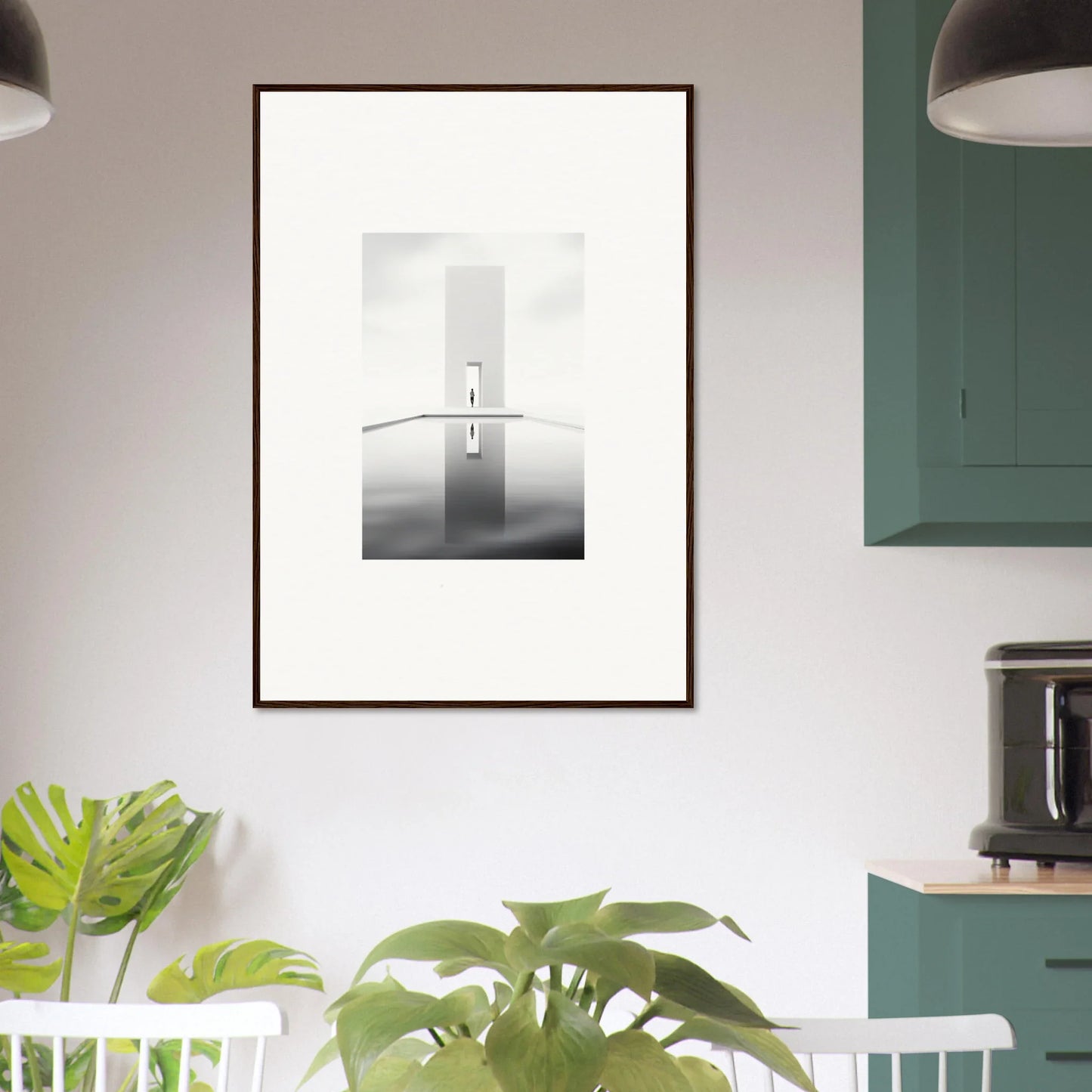 Framed black and white minimalist photograph of a lighthouse for Dreamer’s Vanishing Silhouette