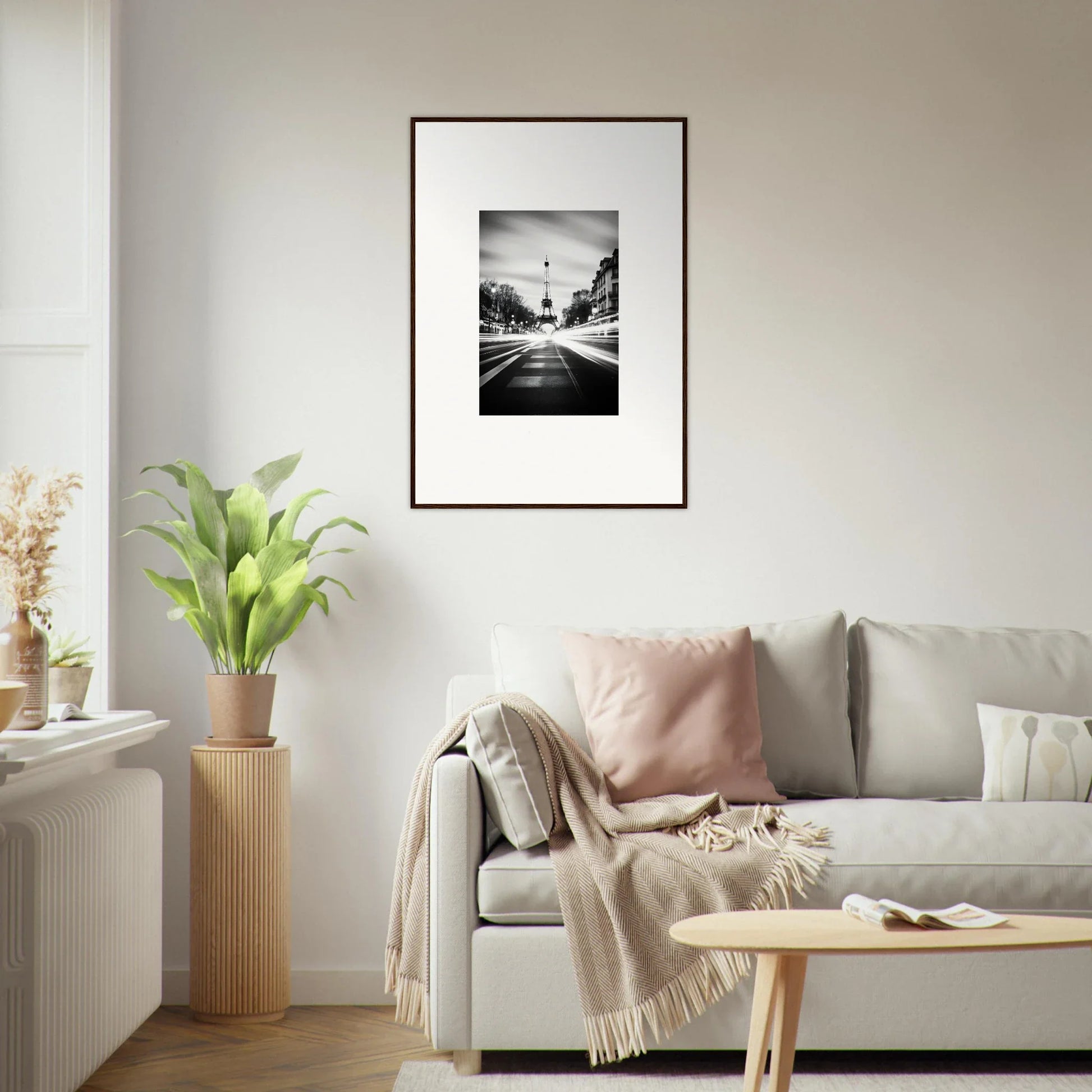 Framed black and white street scene wall art from Synth Wave Elysium special edition art™