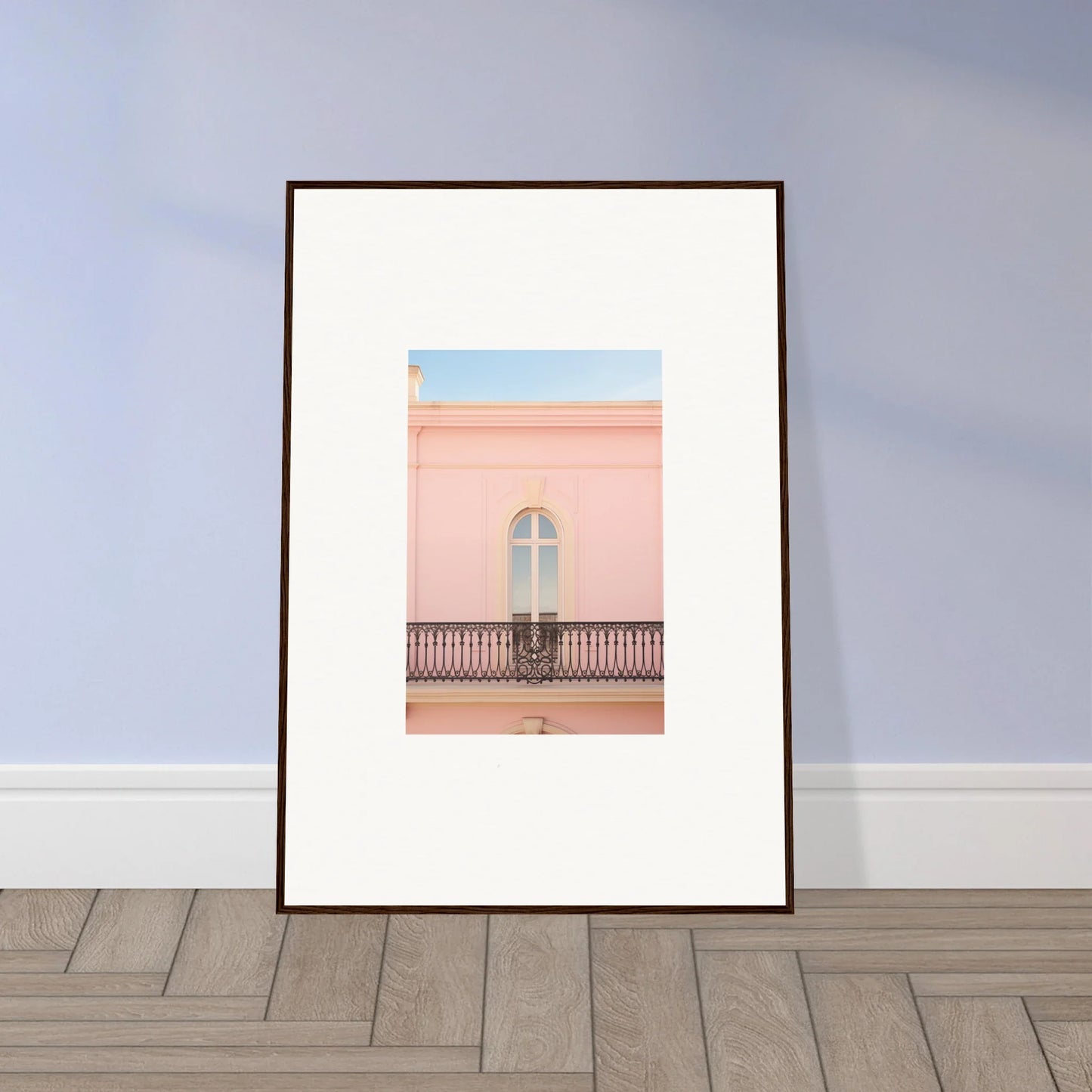 Framed wall art of a pink building in Peach Tranquil Portal special edition art™