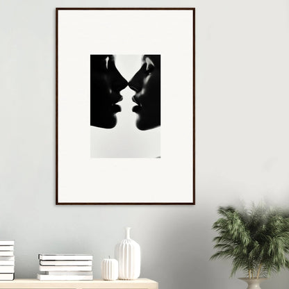 Stylish black and white silhouette of two profiles for Whispers Kiss Universes art™