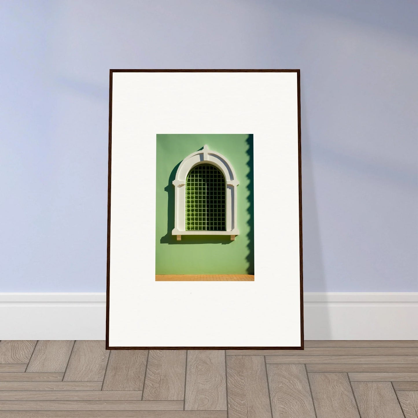 Framed art print of a mint green Visible Equilibrium Window with arched top