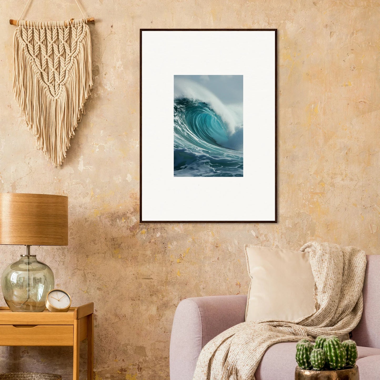 Framed wall art of a cresting ocean wave for stunning room decoration