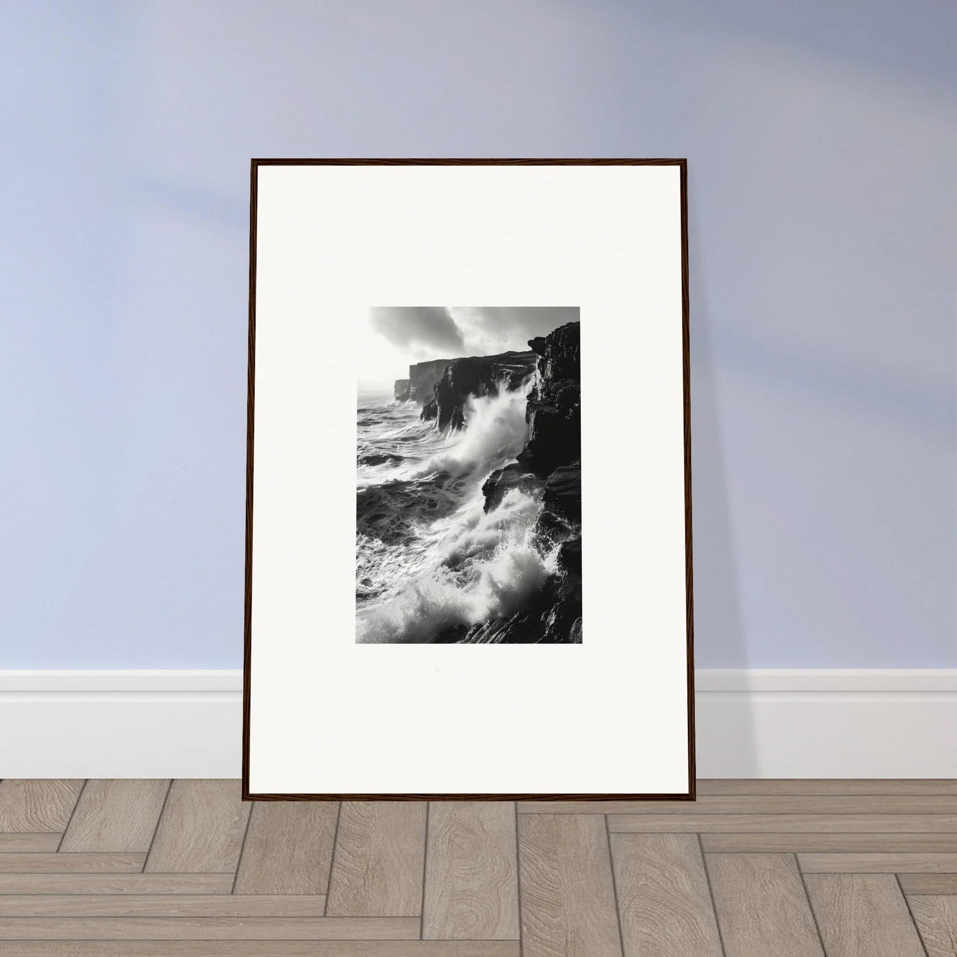 Framed black and white ocean waves art from Rock Impressions for premium wall display