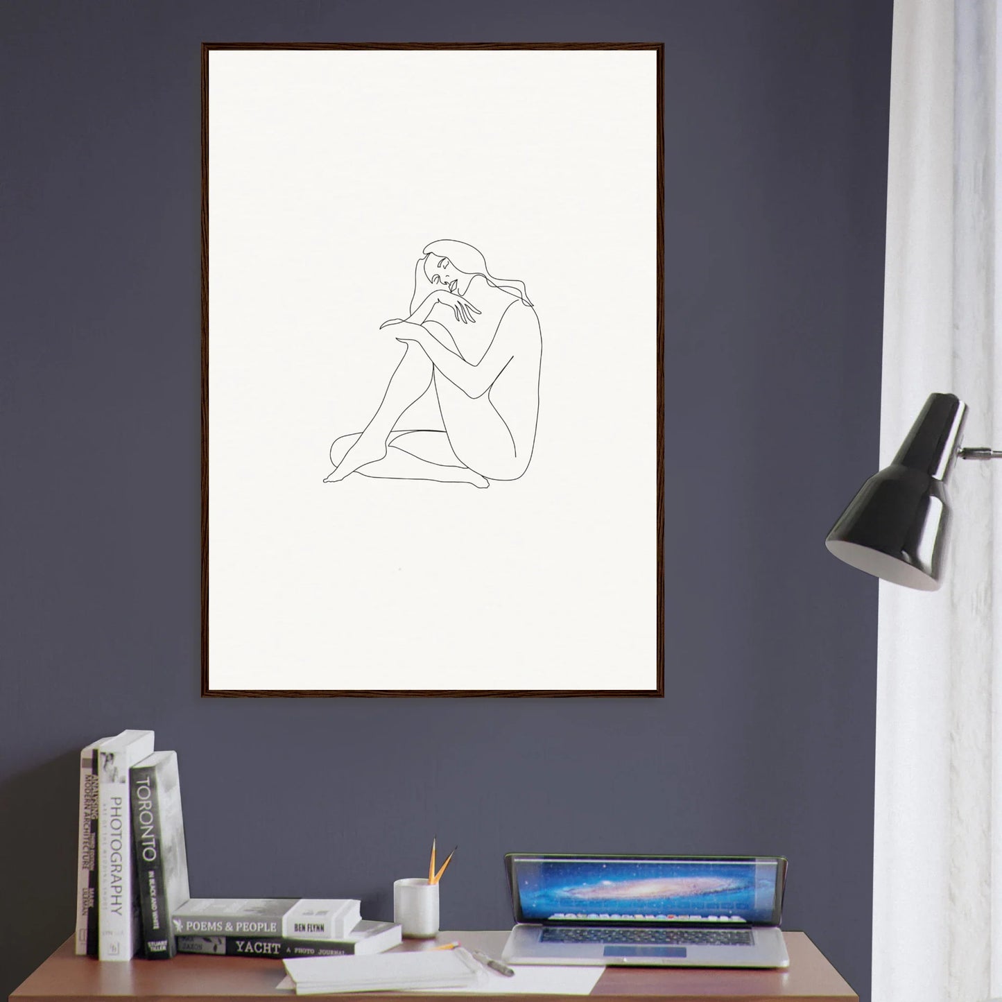 Minimalist line drawing of a seated figure for Mindful Dream Tangles framed wall art