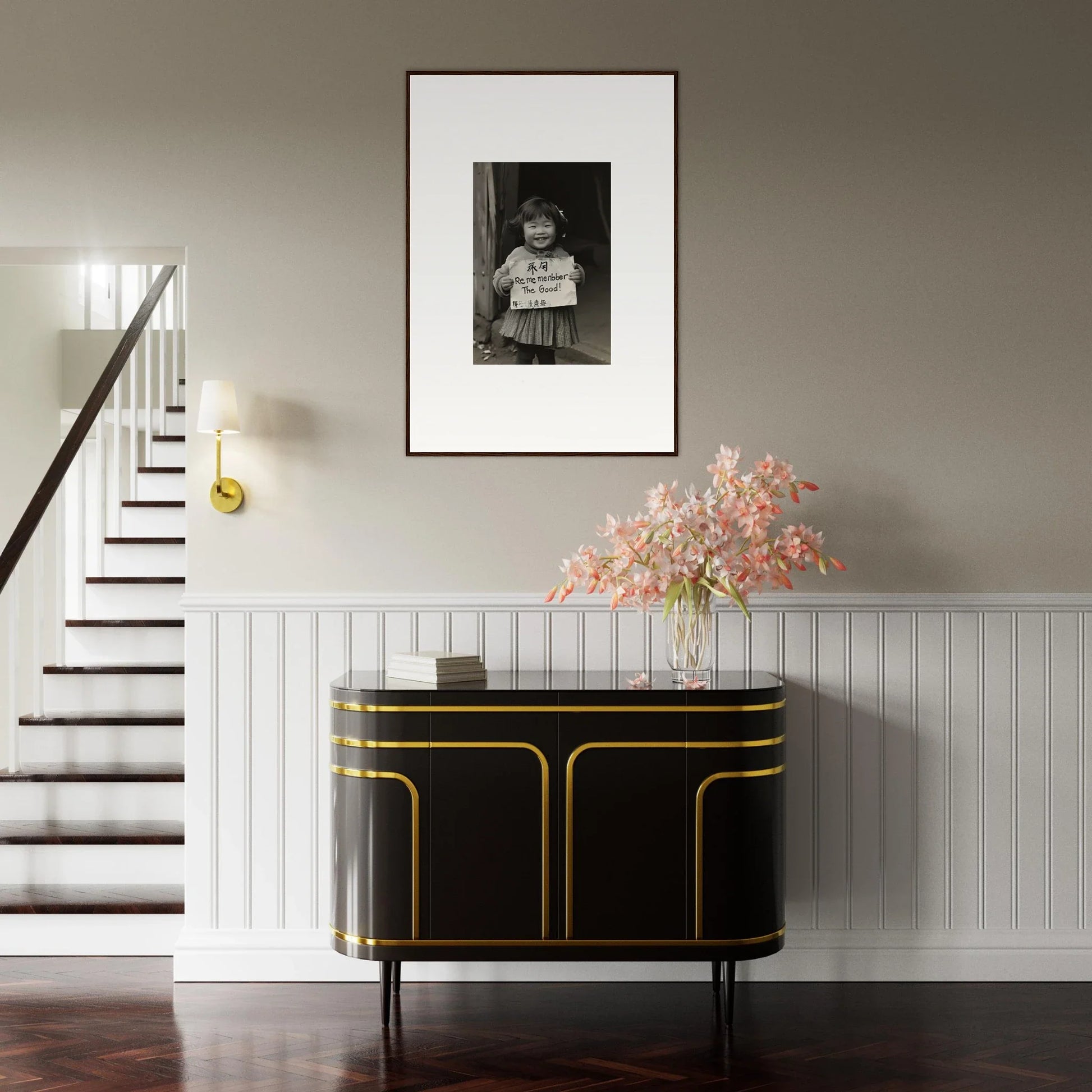 Black Art Deco sideboard with gold trim in the special edition Art Ephemeral Joy Imbibed