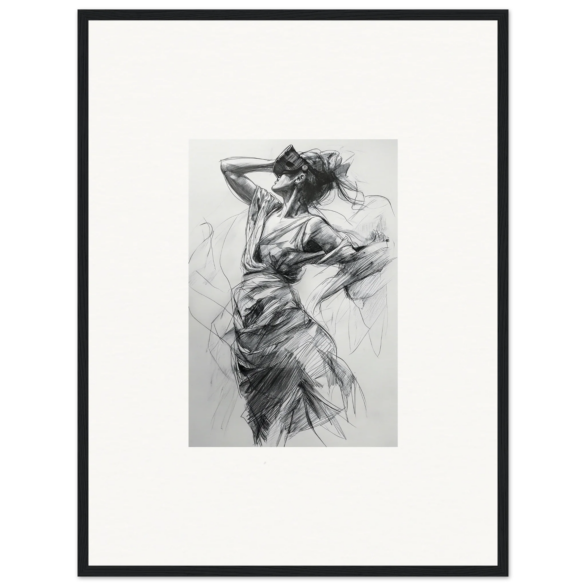 Expressive charcoal sketch of a dancer for Sketch Mirage Matinee premium framed wall art