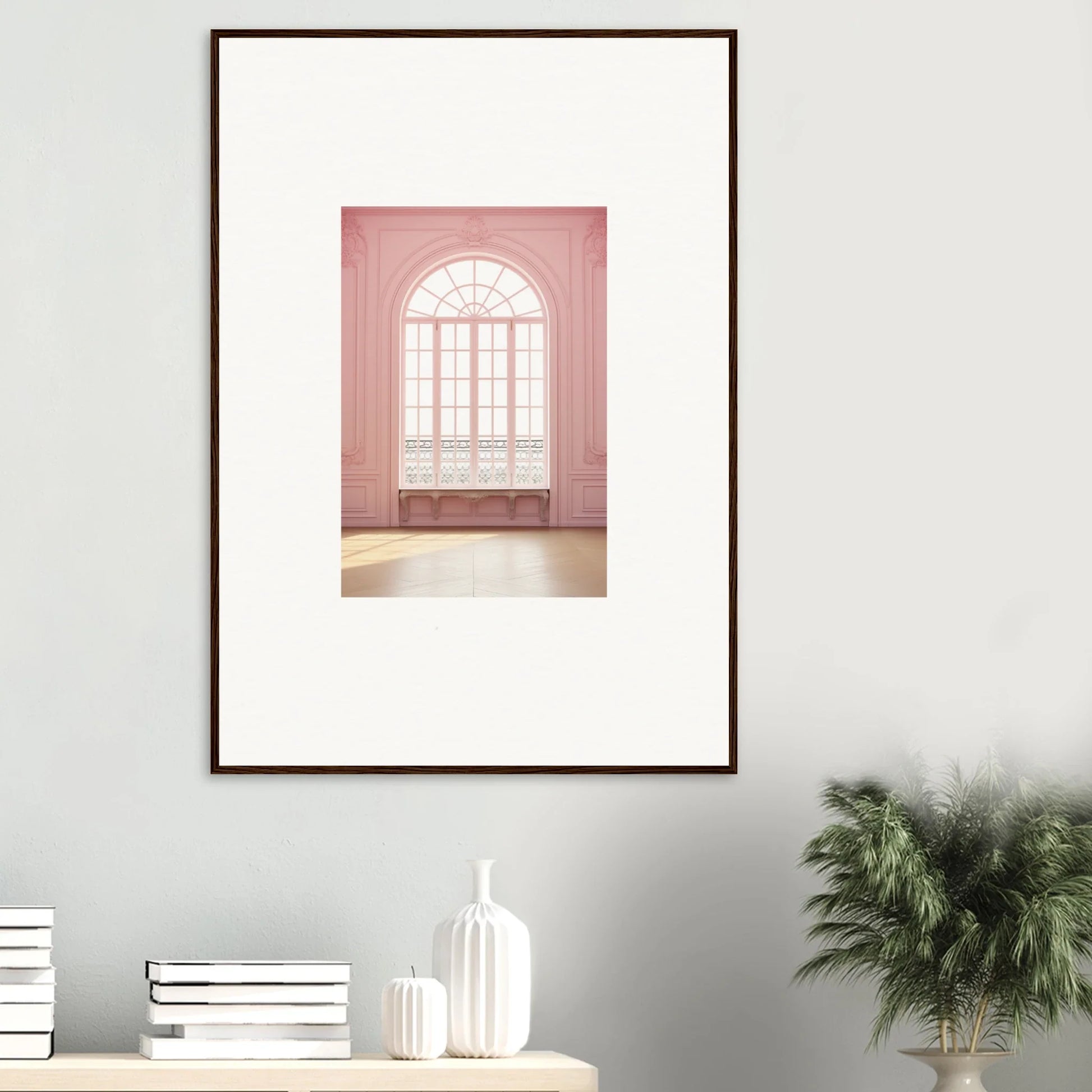 Framed wall art of an arched window with pink walls from Ether Balcon Evolvement