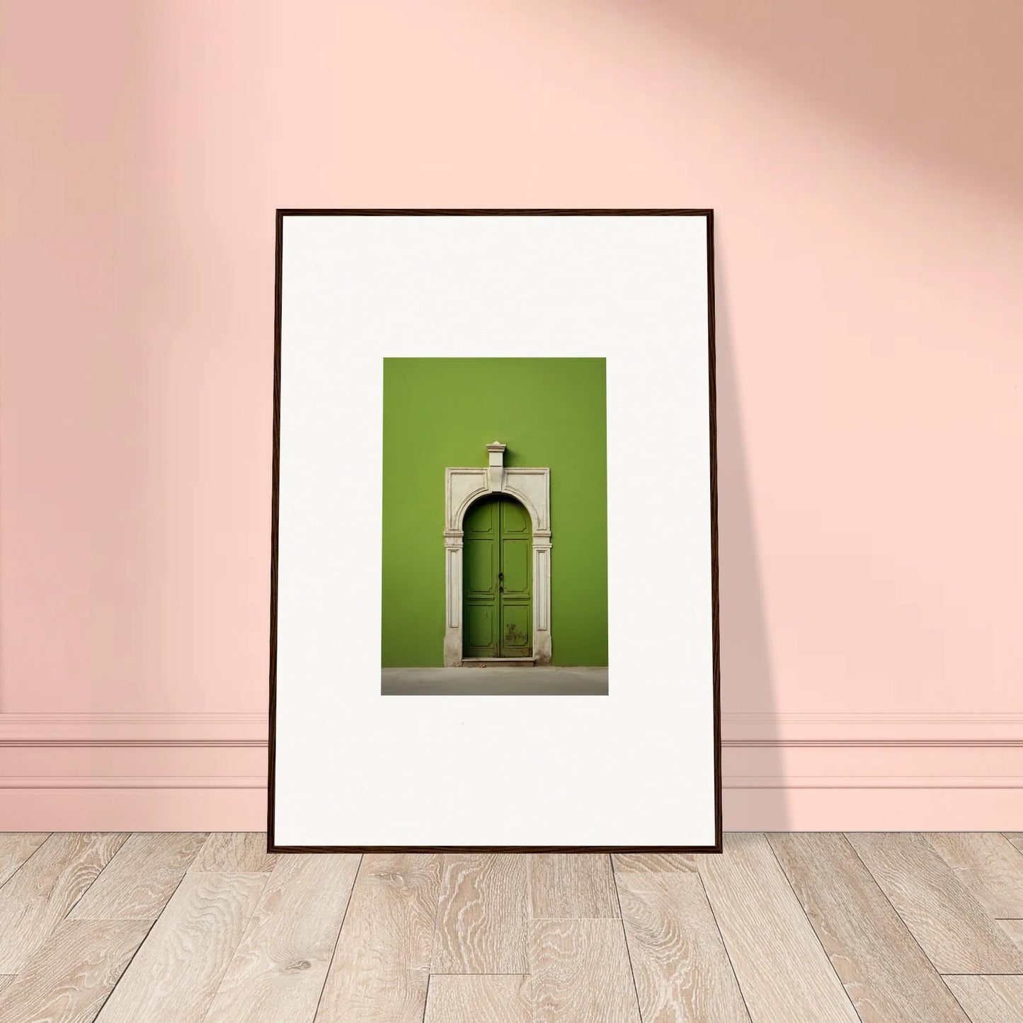 Framed photograph of a green door in an arched stone doorway from Green Origins special edition art™