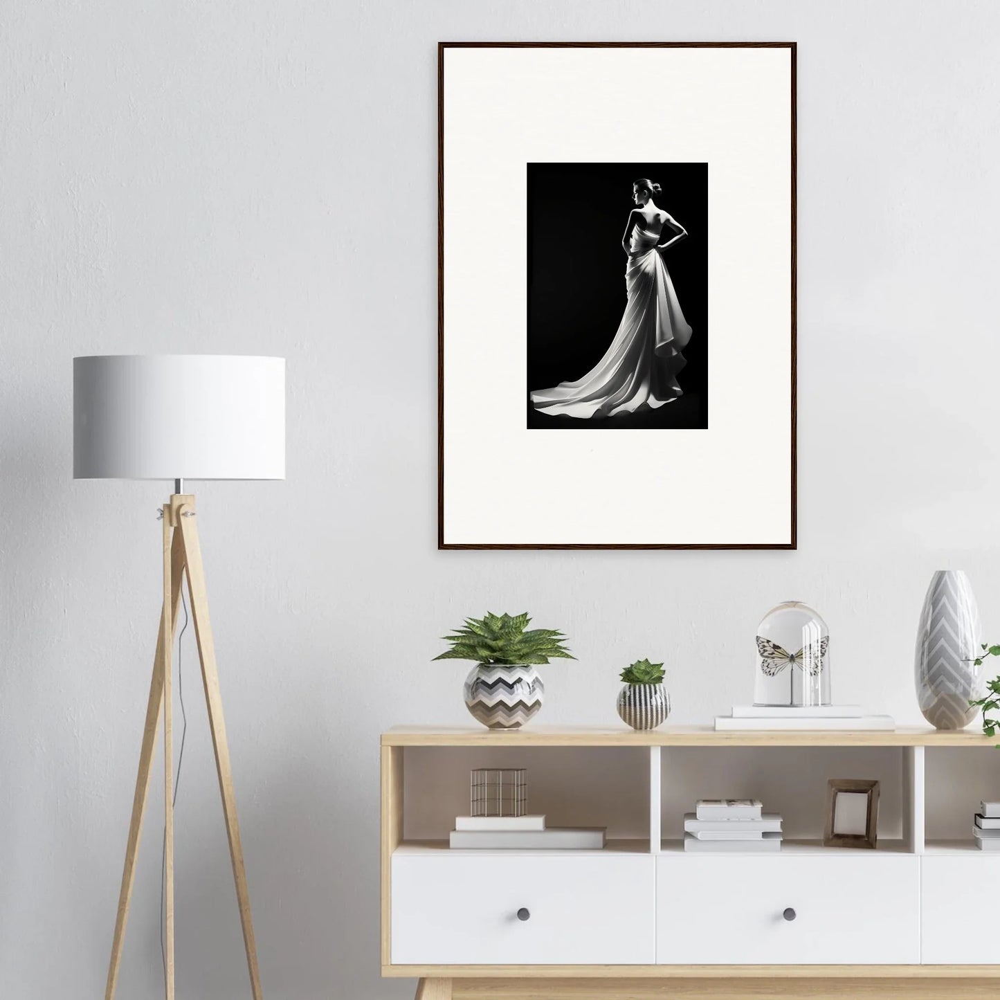 Modern room decor showcasing Ephemeral Grayscale Elegance with a stylish fashion photo