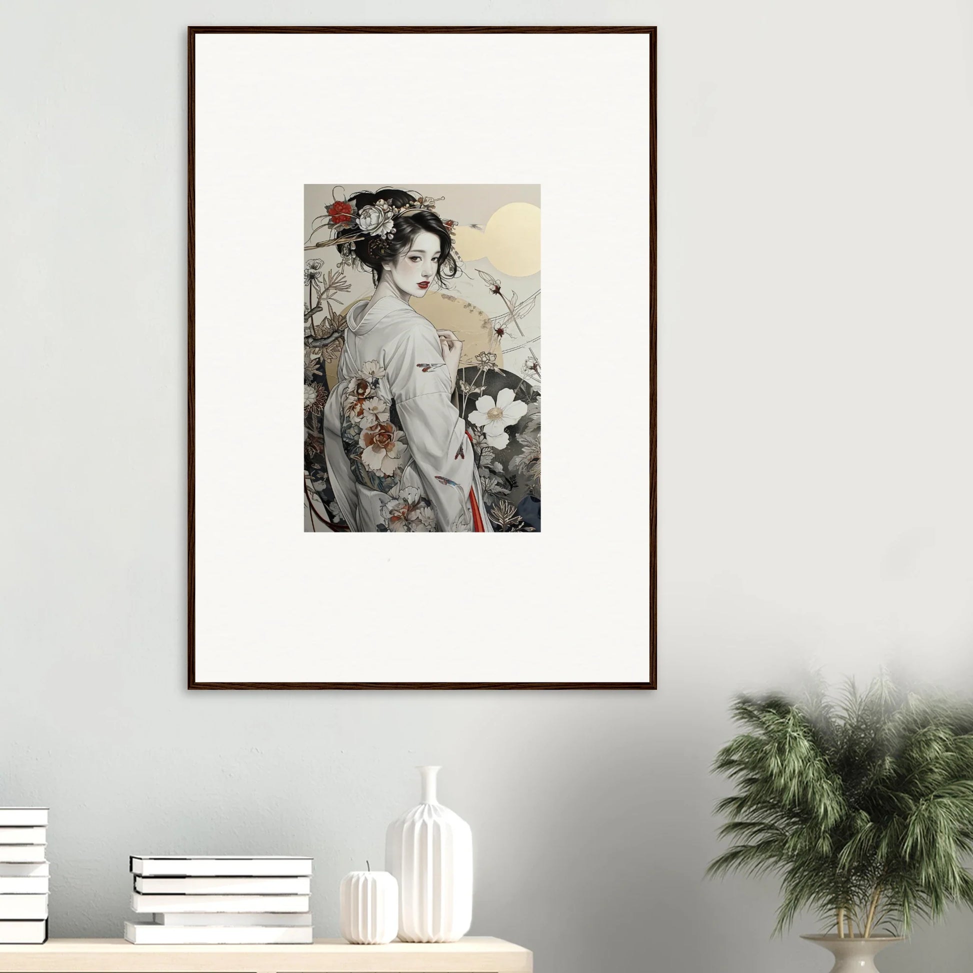 Framed Japanese geisha art in muted colors from Daydream Blossom Wistitudes special edition art™