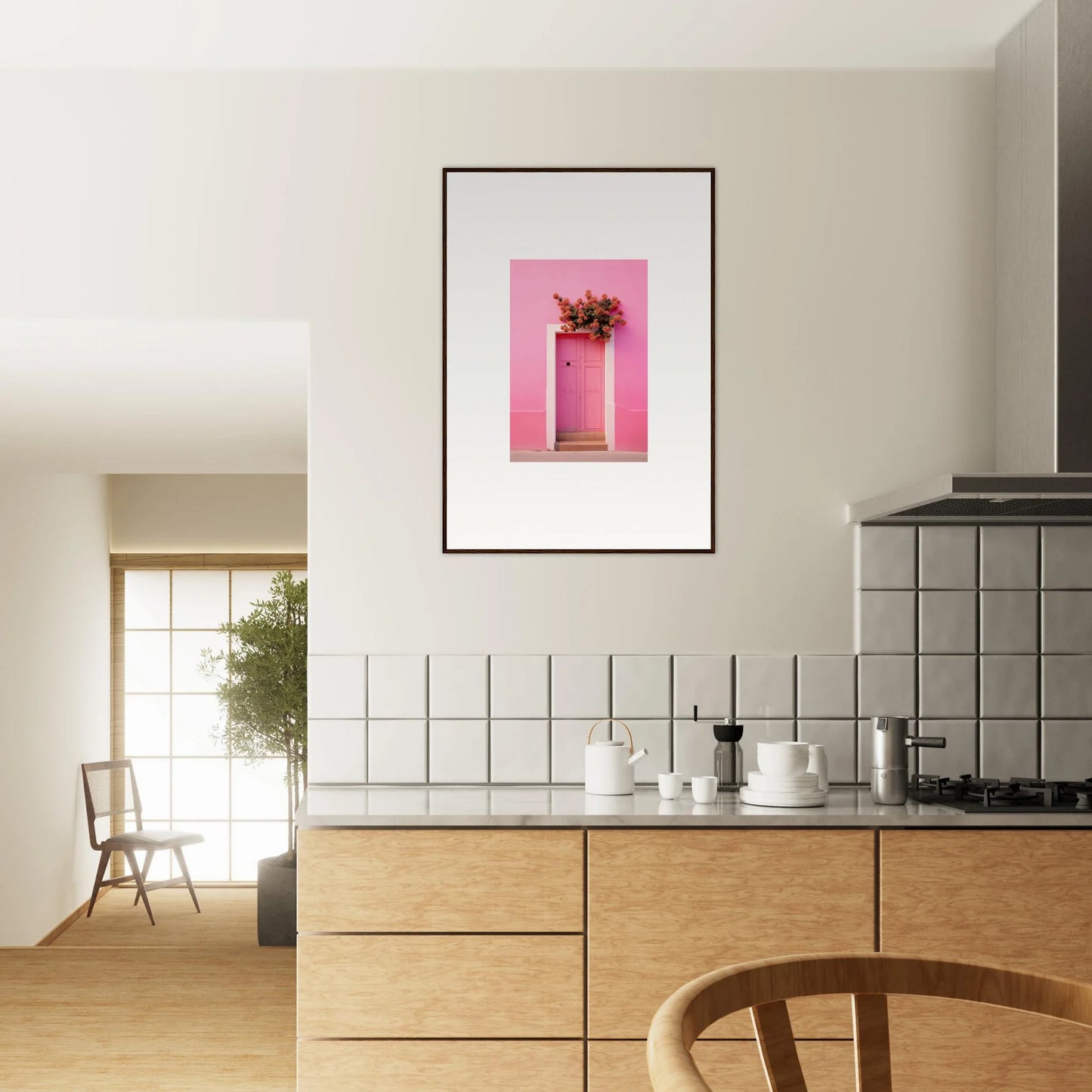 Framed wall art of a succulent in a vase from Quantum Pink Serenade special edition art™