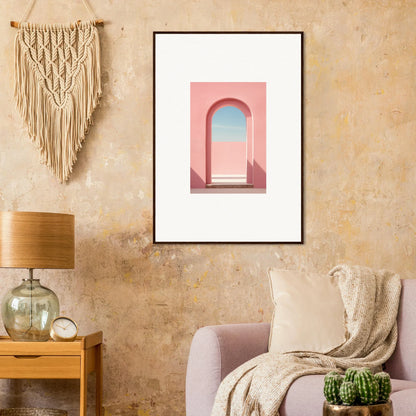 Framed art print of a pink archway against blue sky, perfect for Echo of Horizons collection