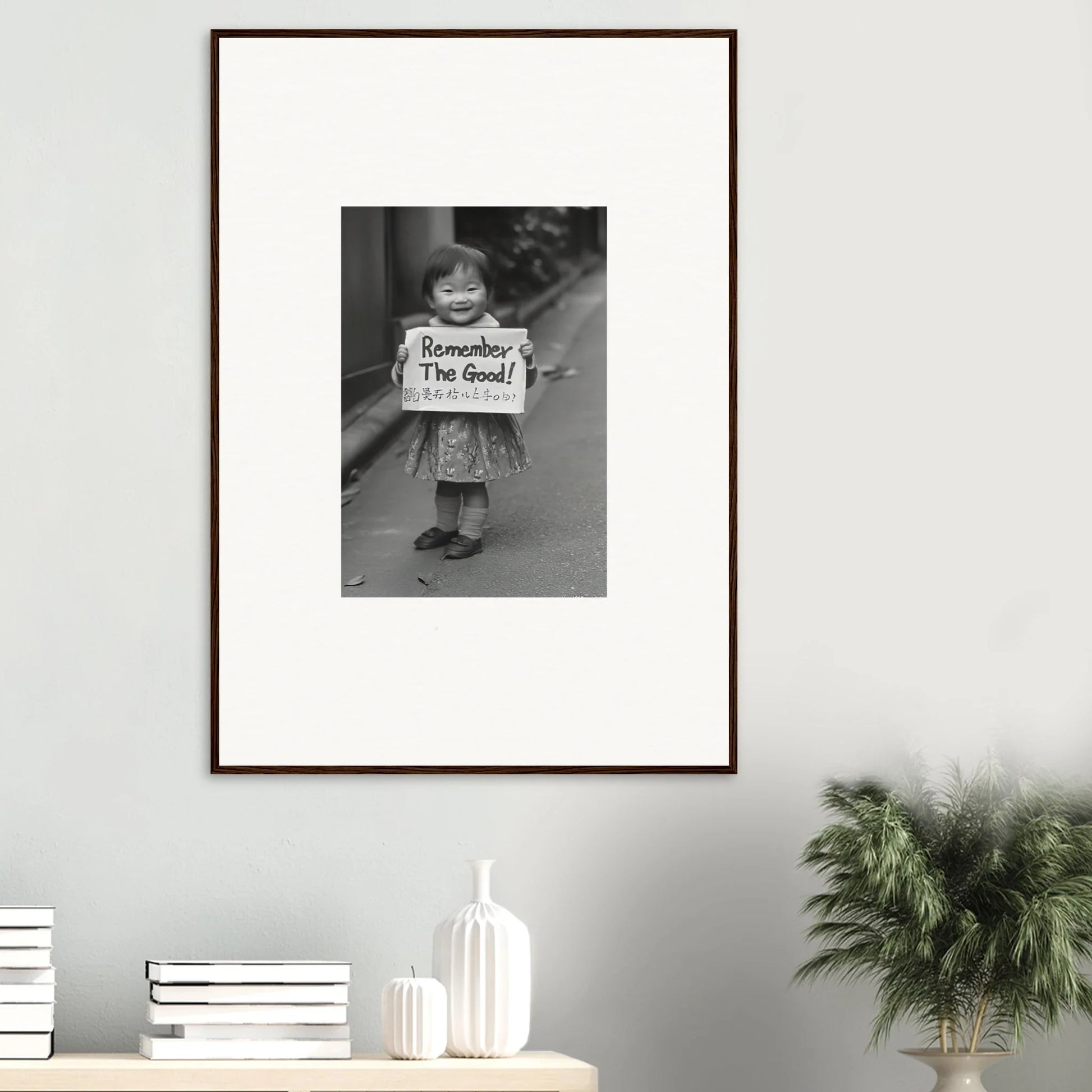 Framed black and white photograph in Whimsy Echo Memory special edition art™ on wall