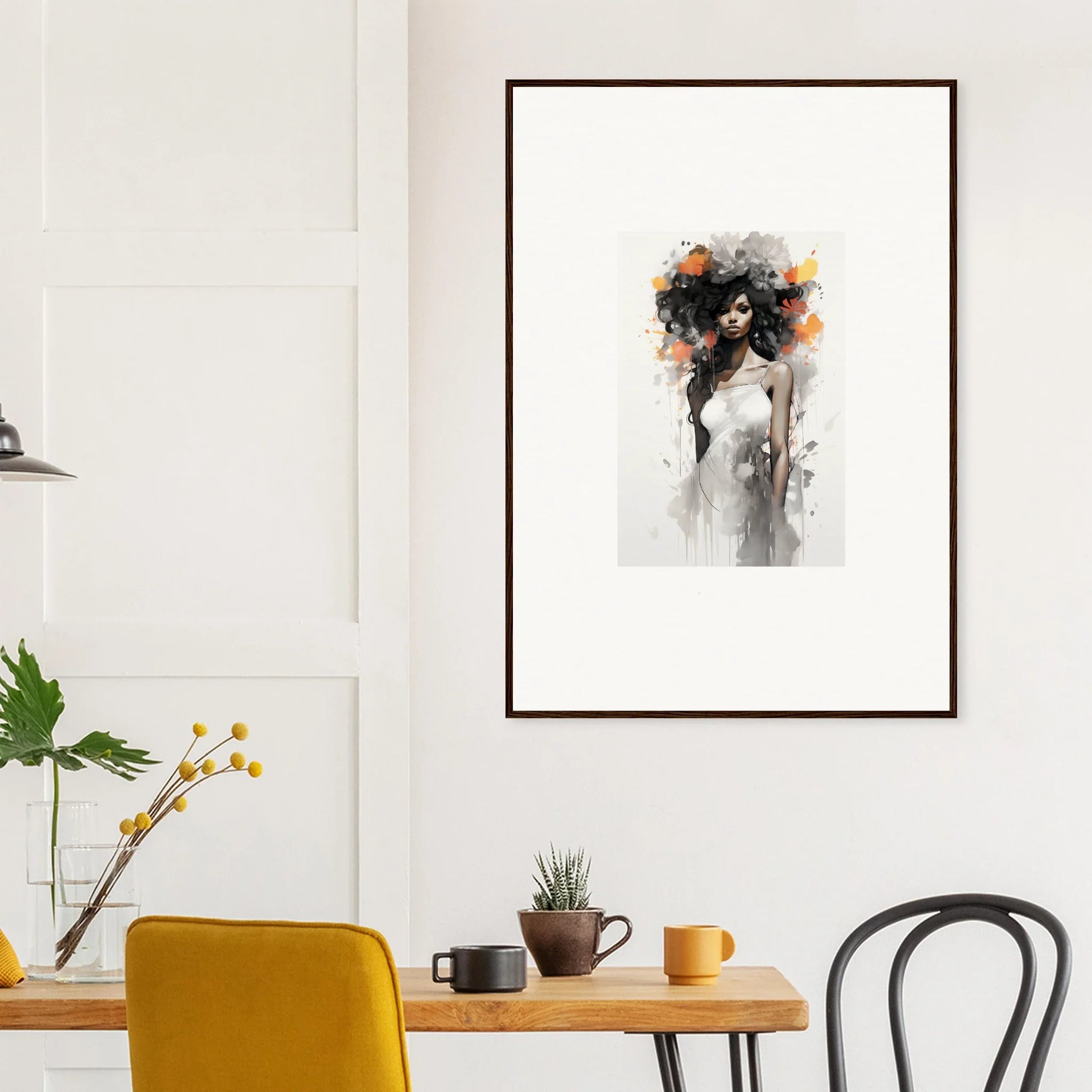 Framed wall art of Ethereal Echoes Blossoms, featuring an abstract orange portrait