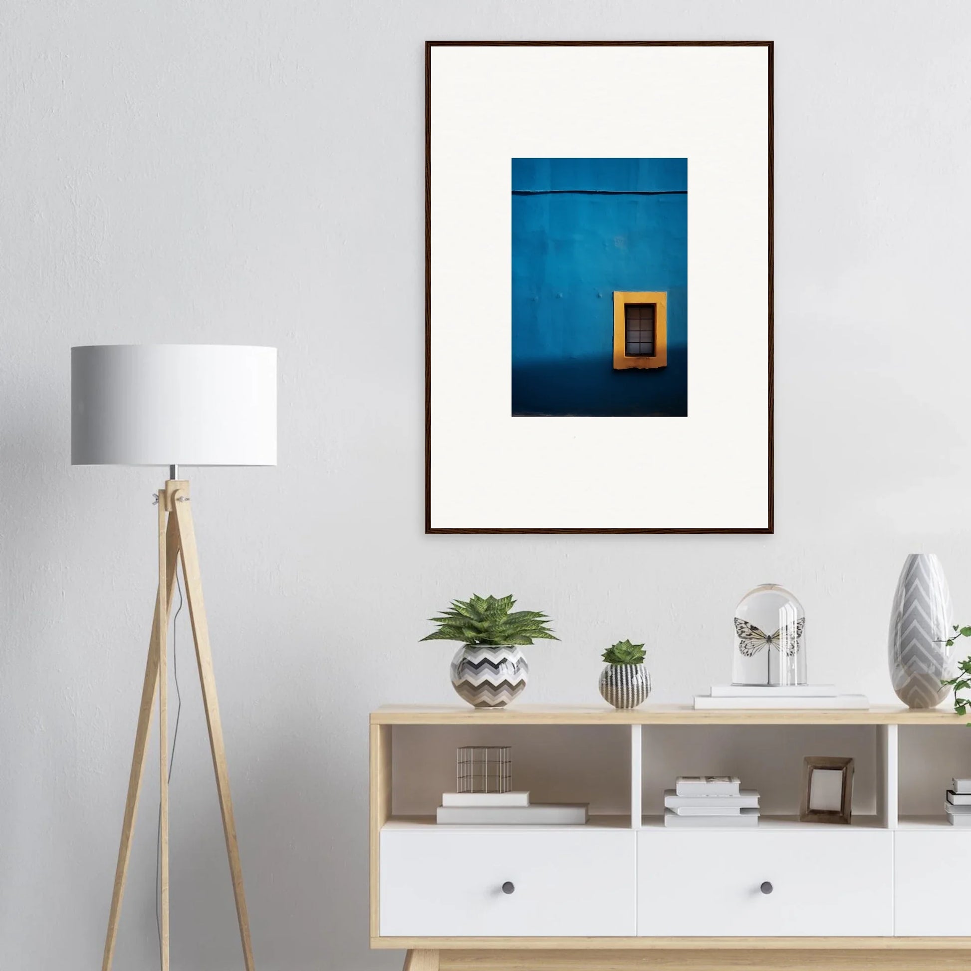 Framed photo of vibrant blue wall with yellow window from Hypercolor Dreamscape Longitude