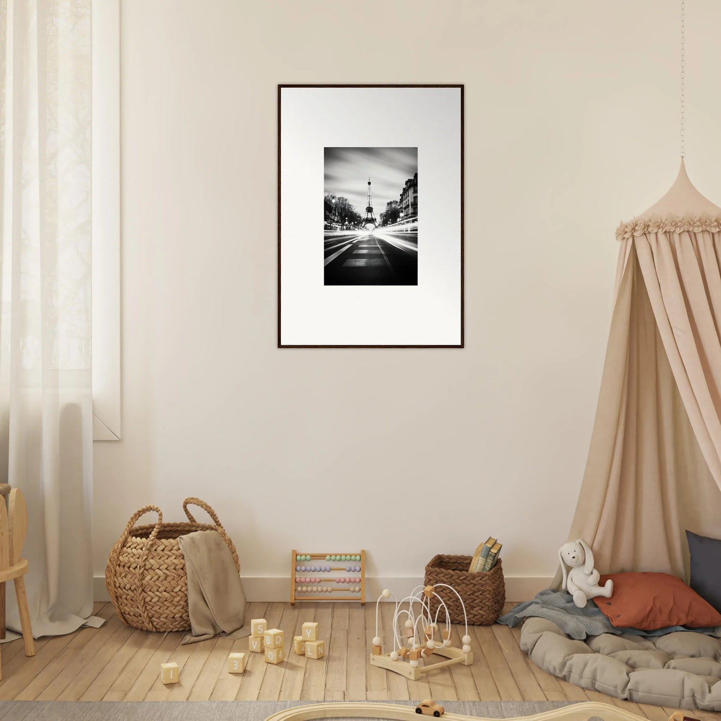 Framed black and white street scene wall art from Synth Wave Elysium special edition art™