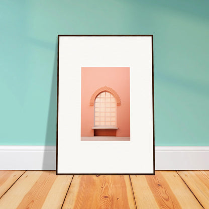 Framed wall art of a pink arched window from Windows Morning Whisper collection