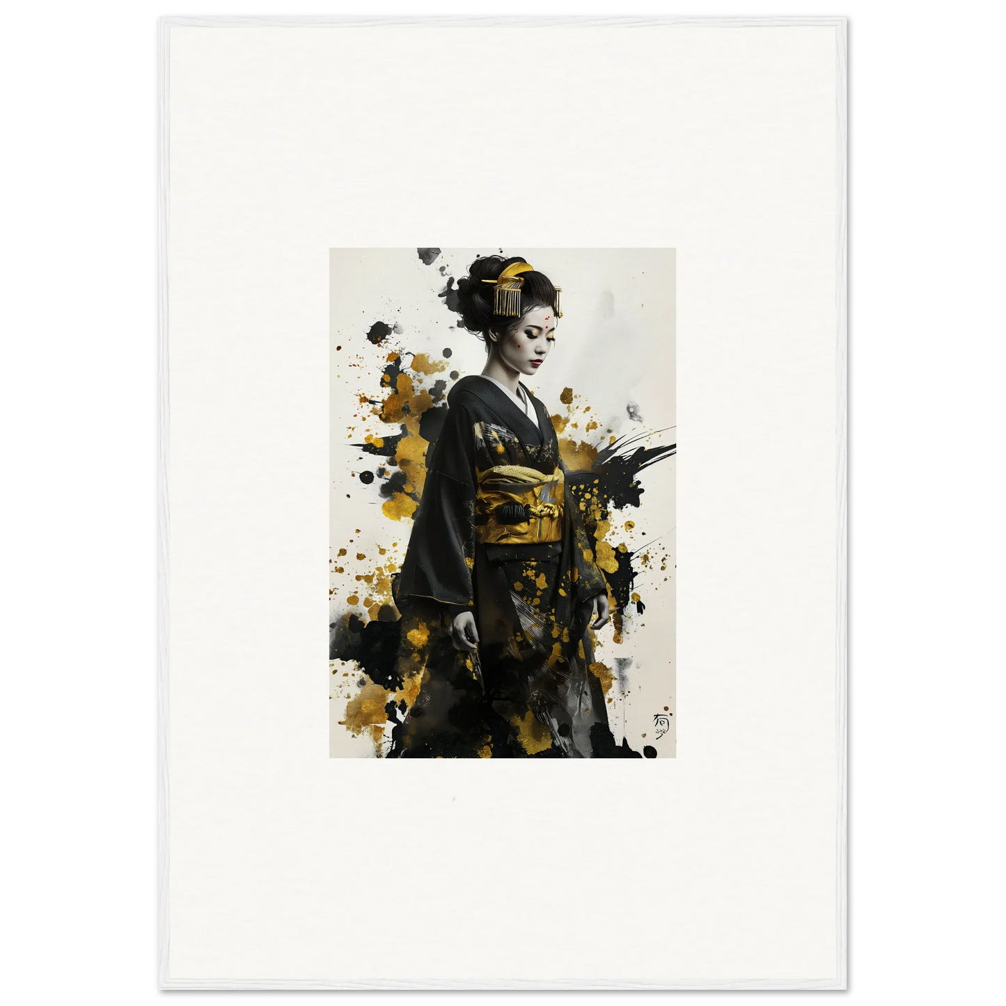 Artistic portrait of a geisha in a traditional kimono, special edition art™ with black and gold