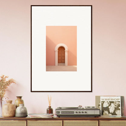 Framed art print of a minimalist archway on peachy pink wall from Silent Coral Dreams