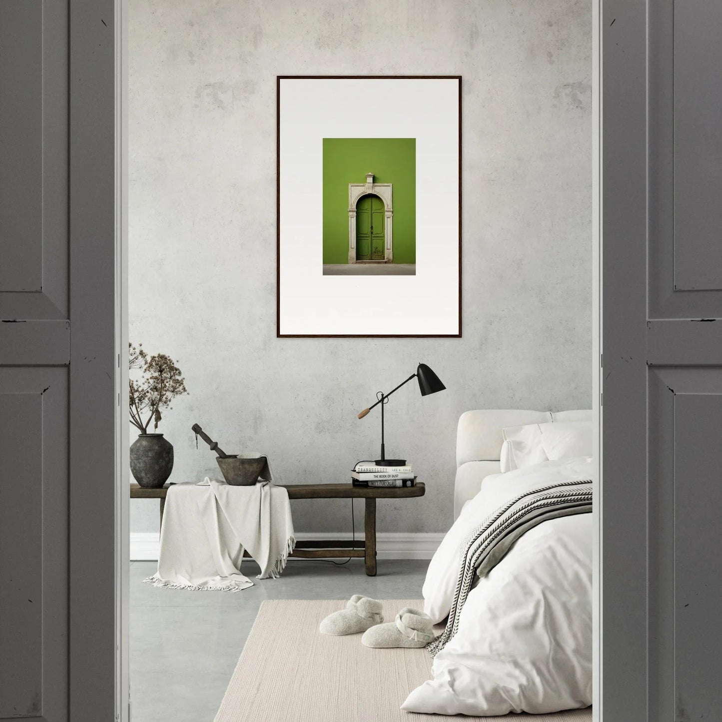 Framed photograph of a green door in Green Origins premium framed wall art