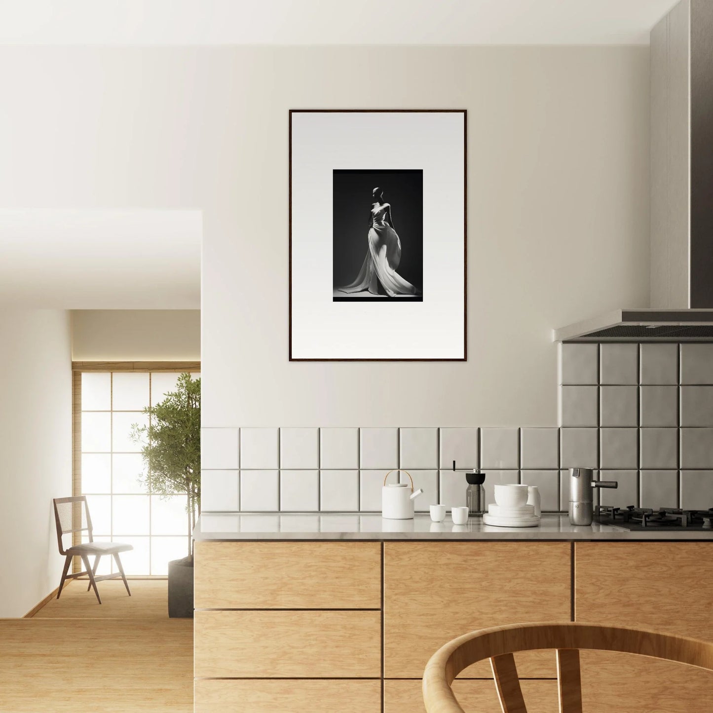 Black and white framed photo on wall, perfect for Gossamer Ivory Whispers collection