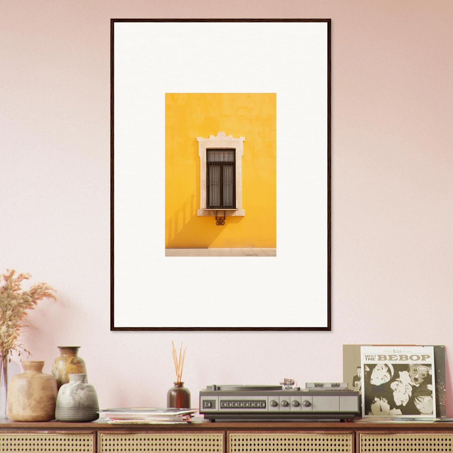 Framed art of a yellow wall with a window in Window’s Giallo Reverie special edition art™