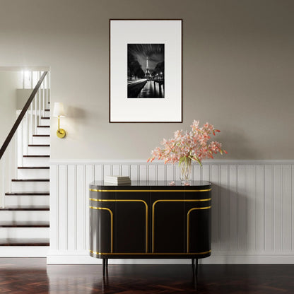 Art Deco black cabinet with gold trim, perfect for Parisian Stars decor vibes