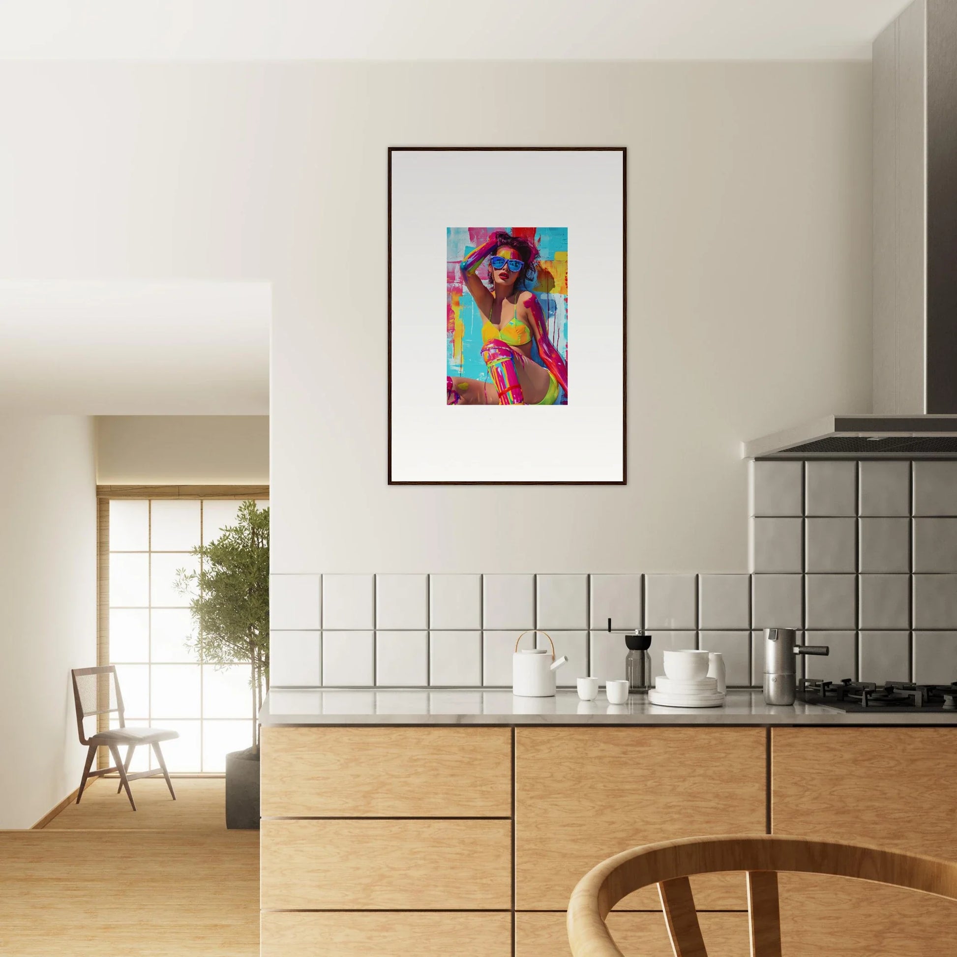 Colorful framed portrait in vibrant style, perfect for room decoration or wall art