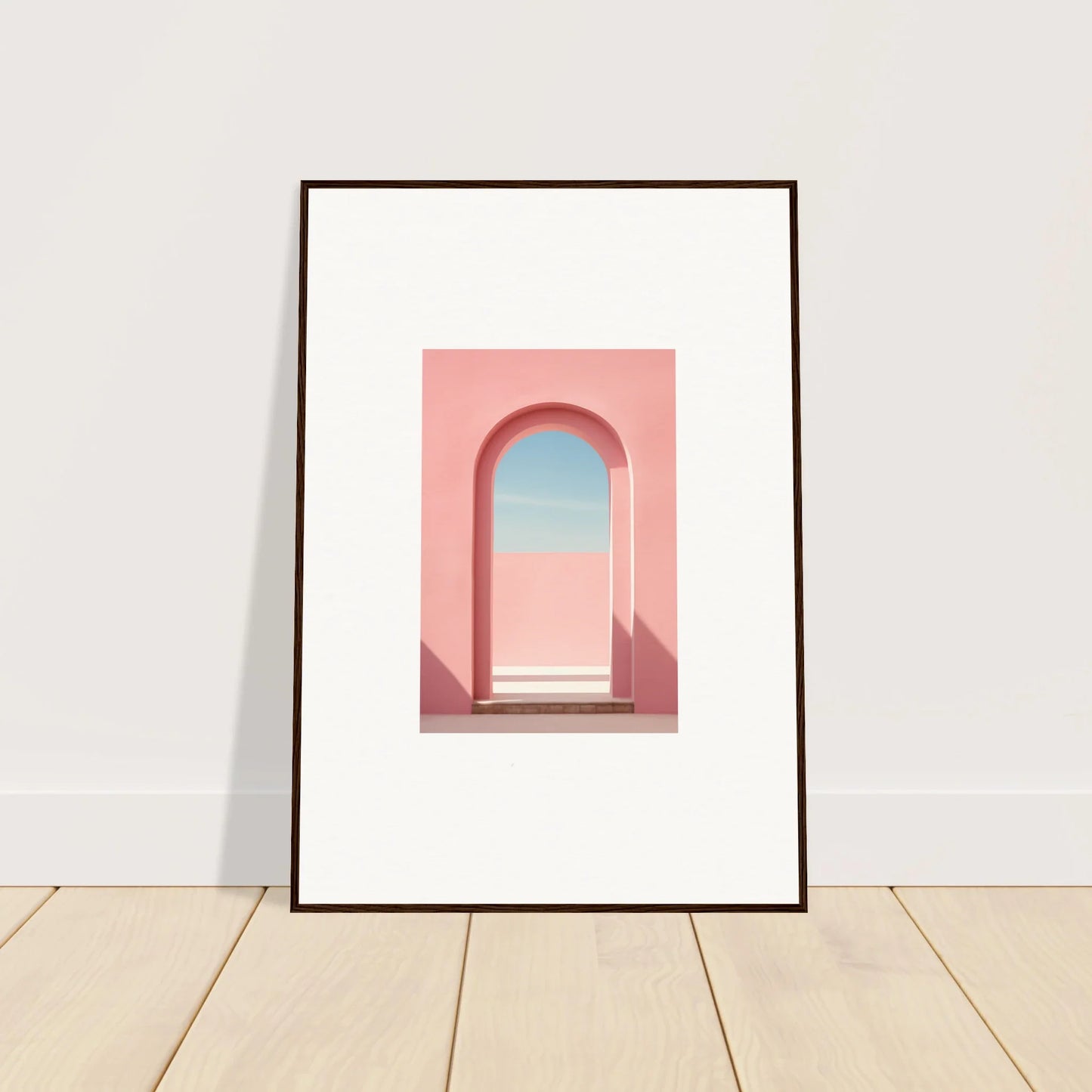 Framed art print Echo of Horizons showcasing a pink archway against a blue sky