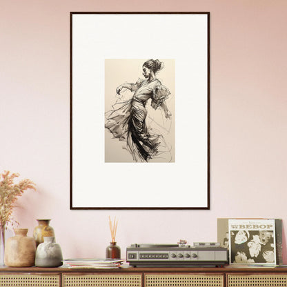 Framed black and white sketch of a dancer in motion for Whirling Midnight Form