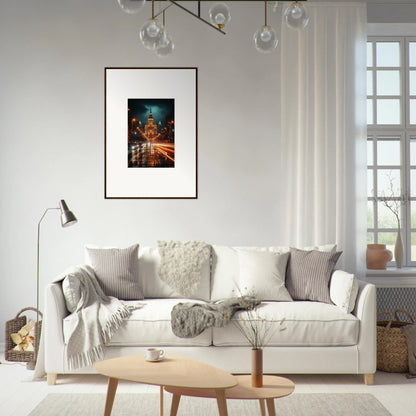 Cozy White Sofa with Gray and Cream Pillows in Radiant Urban Reverie Special Edition Art™