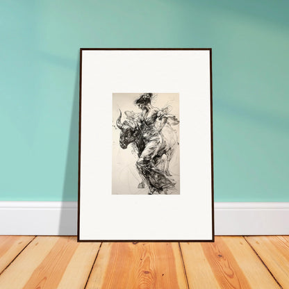 Framed black and white sketch of Labyrinthine Spanish Mirage leaning against a wall