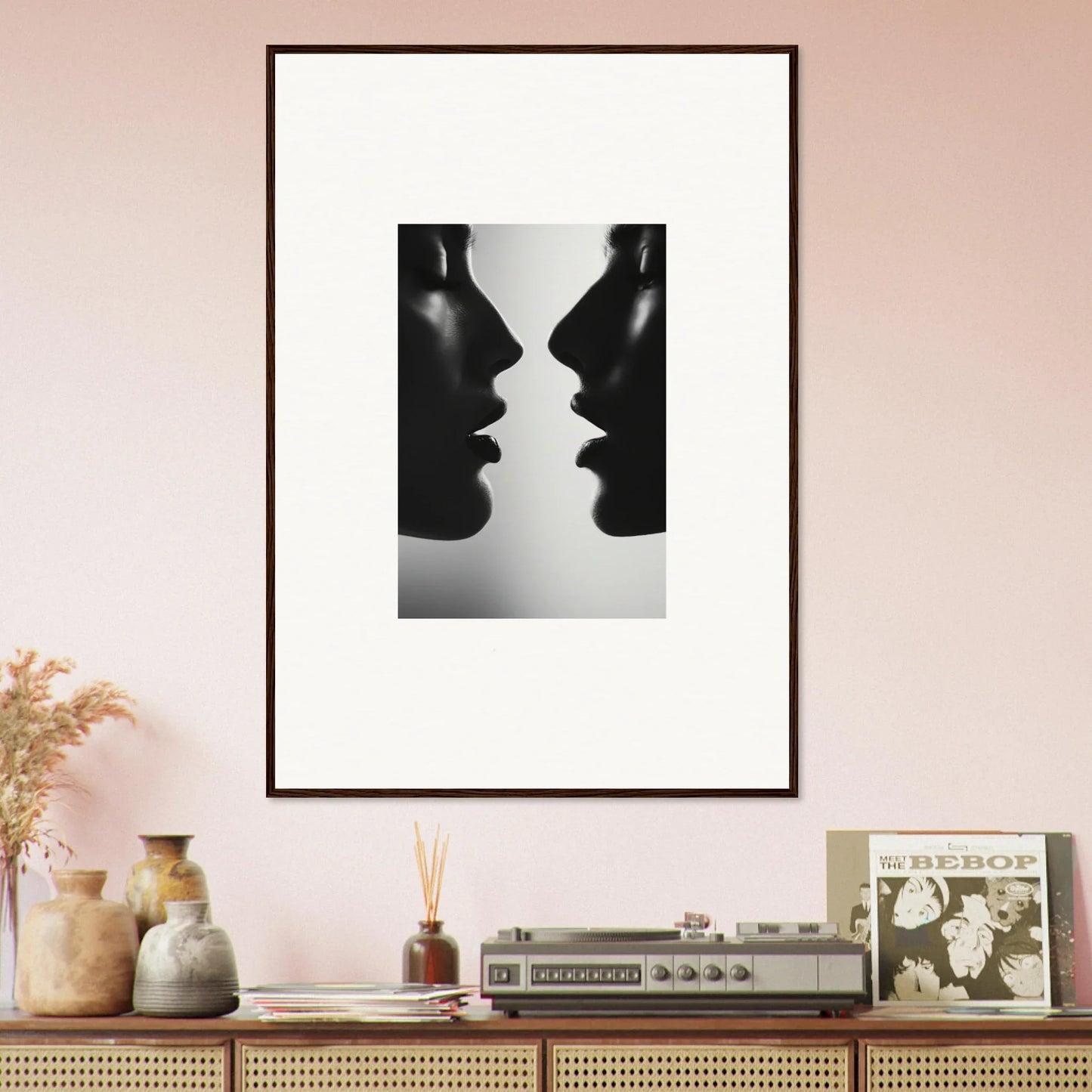 Black and white framed art print of two profiles from Symbiotic Echoes Flutter special edition